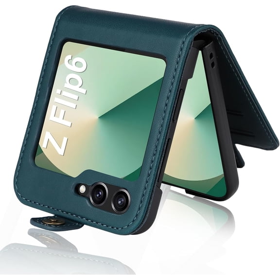 for Samsung Galaxy Z Flip 6 Case 5G Wallet with Card Holder [RFID Blocking] PU Leather Case Kickstand Shockproof Phone Case Cover for Samsung Galaxy Z Flip 6 5G Case (Green)