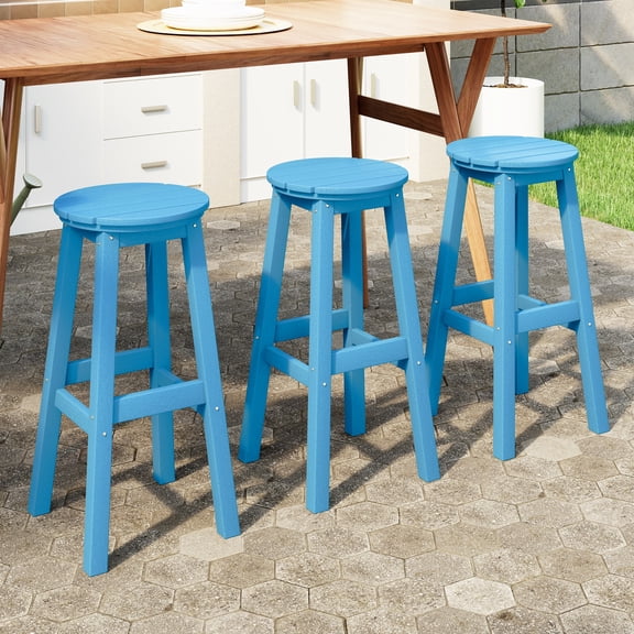 WestinTrends Malibu 29" HDPE Outdoor Patio Round Bar Stool Set of 3, Pacific Blue