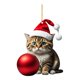 thumbnail image 3 of Adorno navideño de gato de acrílico con colgante de gorro de Papá Noel, bonito adorno de bola de gato de dibujos animados, decoración colgante para árbol de Navidad de gatito plano en 2D, 3 of 5