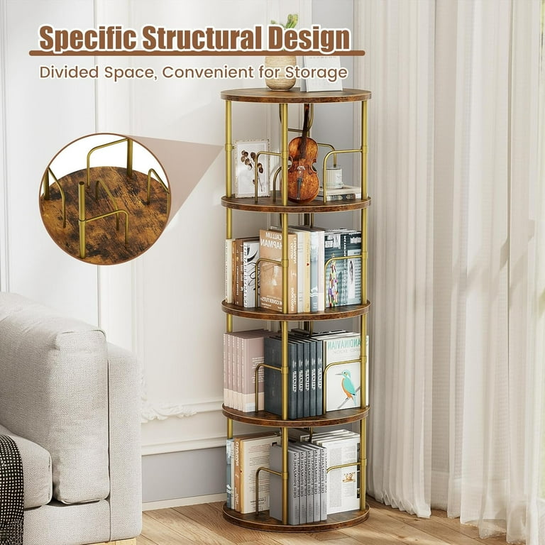 Free Shipping! Flycity Gold 4 Tier Rotating Bookshelf 360° Display
