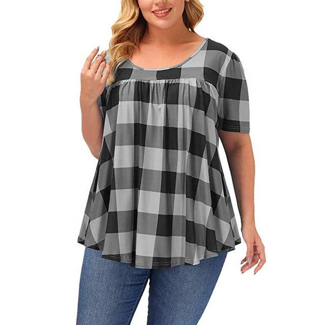Top de manga corta con cuello redondo para mujer, blusa plisada informal holgada a la moda para fiesta de citas