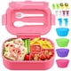 thumbnail image 1 of Lonchera Bento de 1,2 litros con 4 compartimentos y cubiertos para niños, adultos y niños pequeños. A prueba de fugas, apta para microondas, lavavajillas y refrigerador. Sin BPA (rosa)., 1 of 6