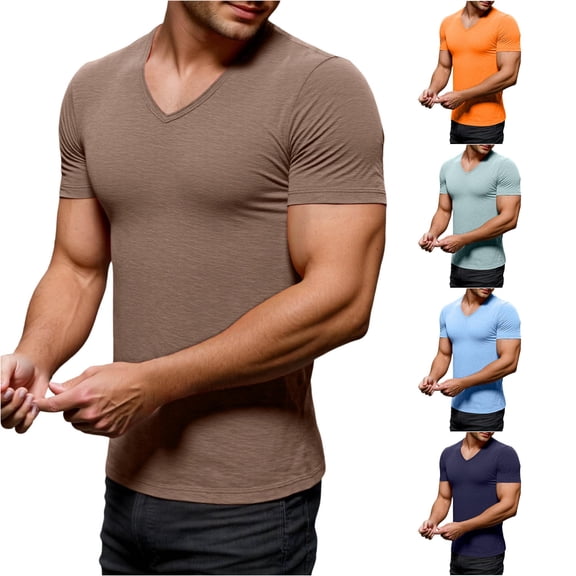 Trendfront Mens Solid Color V Neck T Shirts Short Sleeve Slim Fit Smooth Pullover Design Casual Summer Everyday Tee Tops