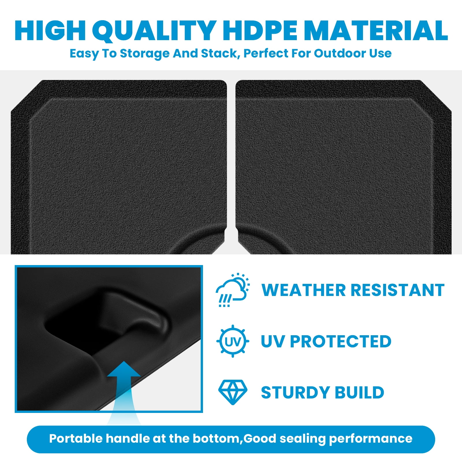 4Pcs 353 lbs Cantilever Offset Patio Umbrella Base, Water & Sand Filled Heavy Duty Outdoor Umbrella Base, Square Umbrella Base Plate Set with Easy-Fill Spouts, Black