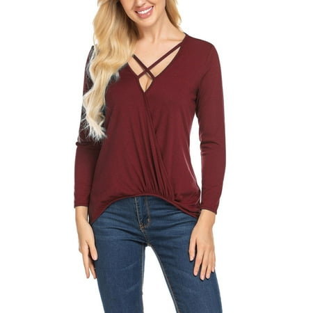 

Zedker Fall Tops for Women Long Sleeve Tshirts Shirts for Women Women Fashion Casual Solid Color V-Neck Long Sleeve Loose T-Shirt Blouse