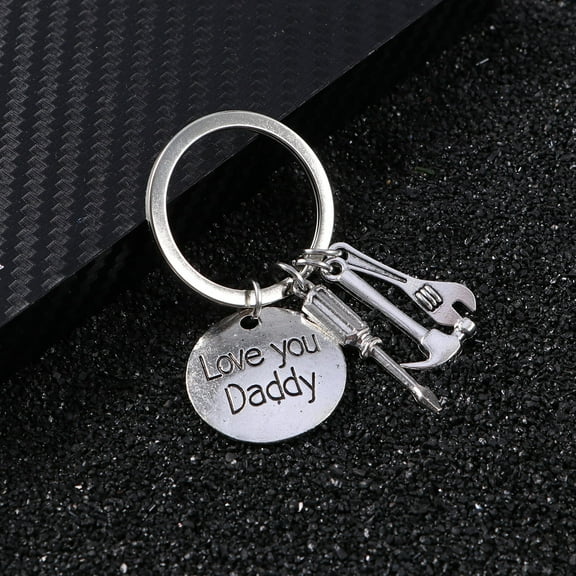 HINTRMENT Fathers Day Keyring 1Set Silver Alloy Keychain For Dad With Engraved Words And Tool Design