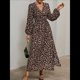 thumbnail image 5 of Vestido Holgado Informal con Escote en V, Corte A, Larga y Abertura Alta para Mujer. Estampado de Leopardo M, 5 of 9