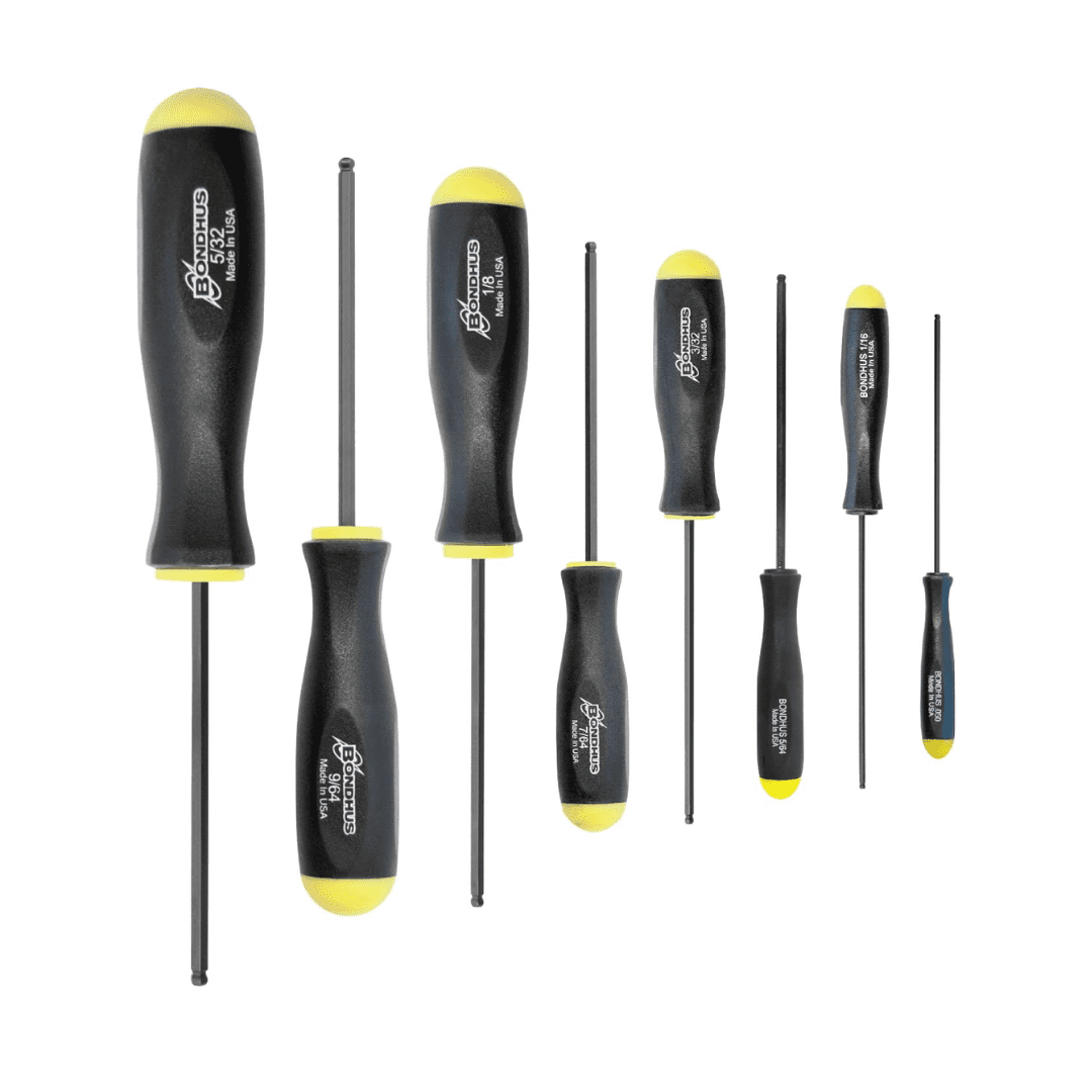 Bondhus 10632 Balldriver SAE Hex Ball End Screwdriver Set (.050"–5/32", 6 Piece) – ProTanium Steel, ComfortGrip Handles