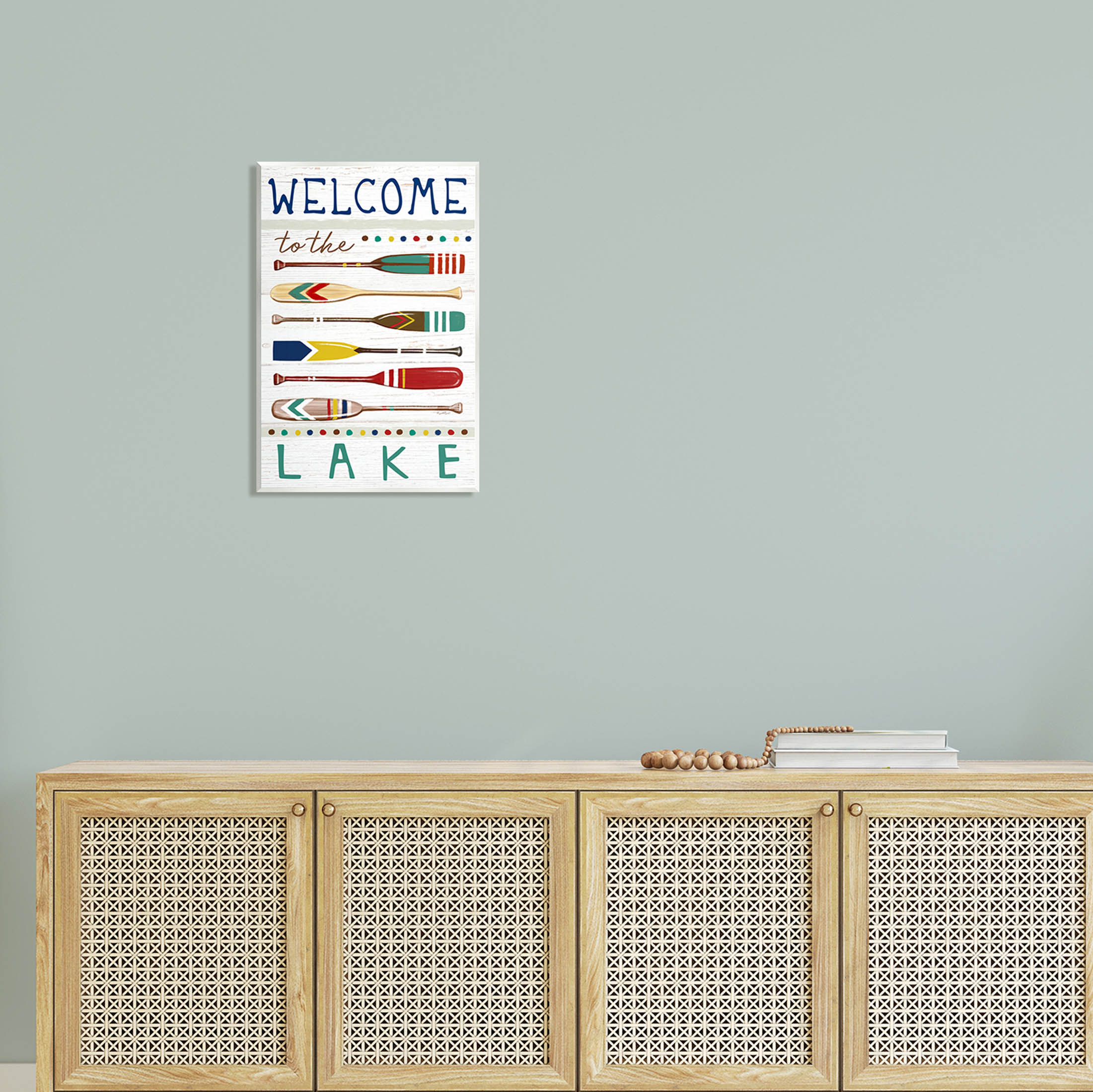 Stupell Industries Lake Welcome Sign Striped Oars Graphic Art Unframed Art Print Wall Art, Design by Elizabeth Tyndall