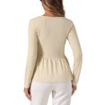 thumbnail image 3 of Camisas de V-Neck para Mujer INSPIRE CHIC con dobladillo con volantes, camisas de manga larga, botones decorativos, tops de punto waffle S Apricot Claro, 3 of 6
