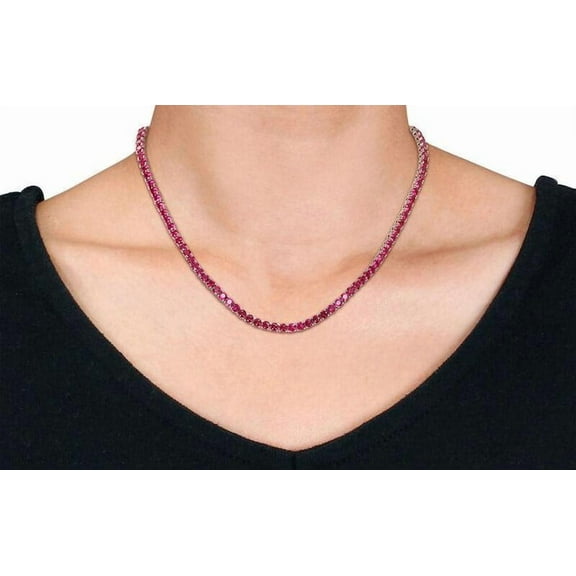 925 silver Lab Ruby Round Tennis Necklace,Yellow Gold Lab Ruby Round Tennis Necklace,Red Color Necklace,Silver Crystal Dainty Necklace For