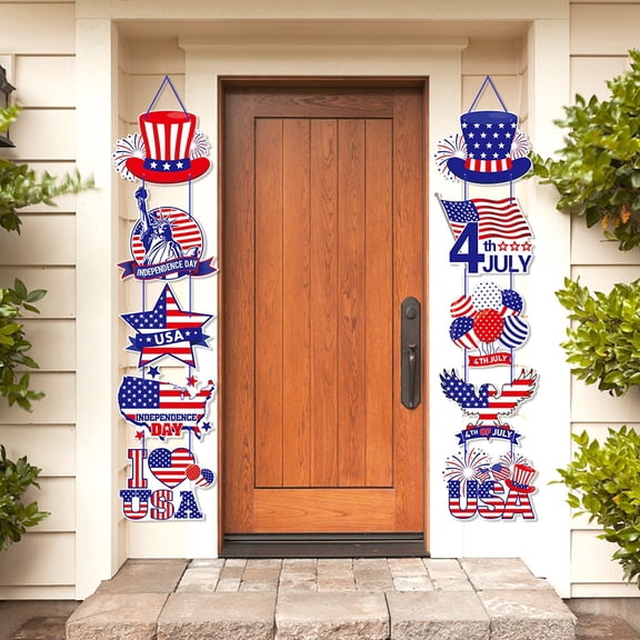 4th of July Patriotic Door Decorations，Hanging Banners for Independence Day Porch Decor（2 Pack ）