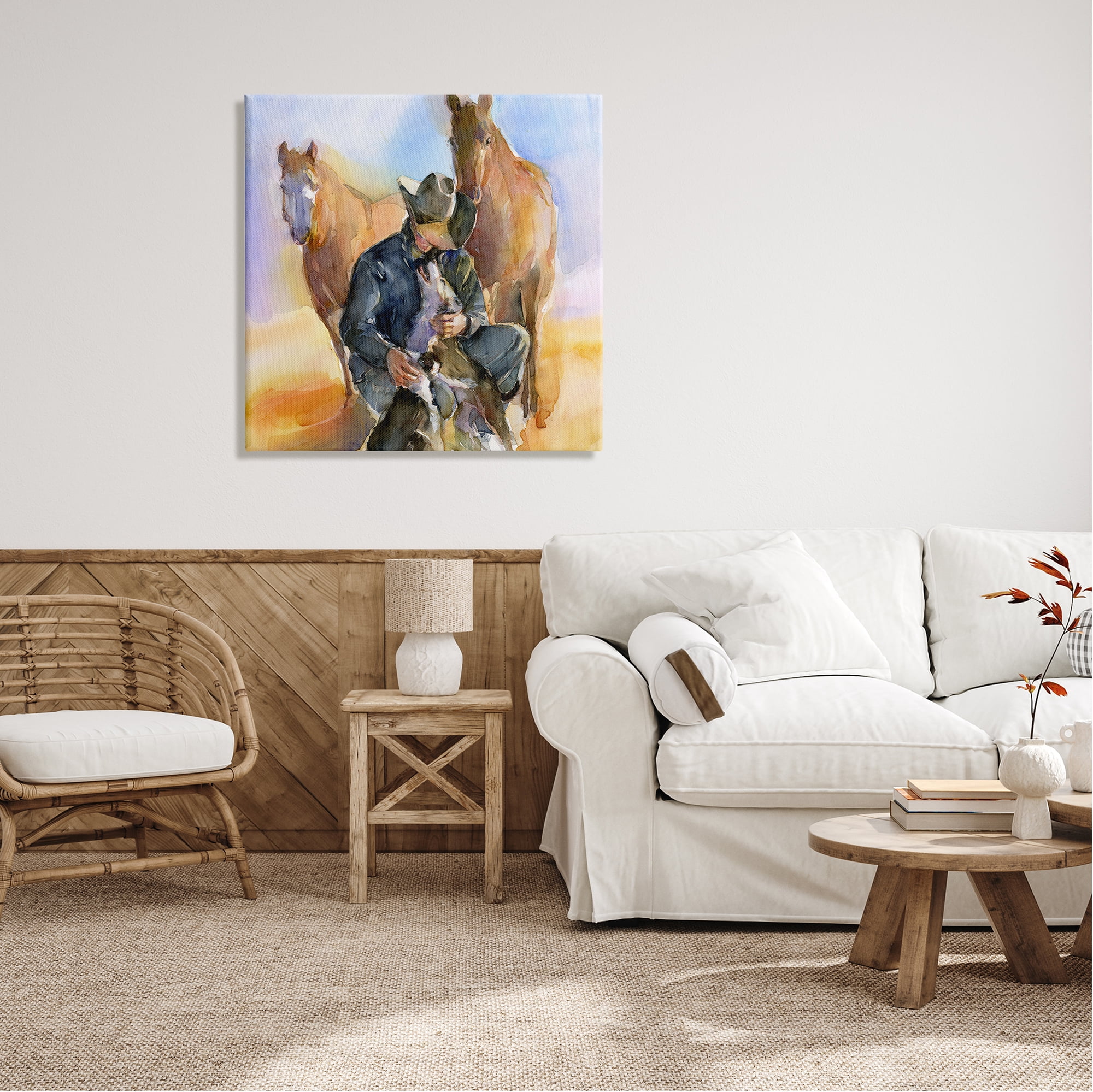 Stupell Industries Cowboy & Animals Watercolor Animals & Insects Painting Gallery Wrapped Canvas Art Print Wall Art, 30 x 30