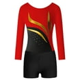 thumbnail image 3 of YEAHDOR Kids Girls Gymnastics Workout Outfit Long Sleeve Shiny Rhinestones Leotard with Boy-cut Shorts Dance Suit Red&Black 10, 3 of 7