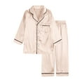 thumbnail image 5 of Cowsor Girls Boys Silk Pajamas Set Solid Long Sleeve Button Down Shirts Tops and Pants Infant Satin Pj Lounge Sets, 5 of 7