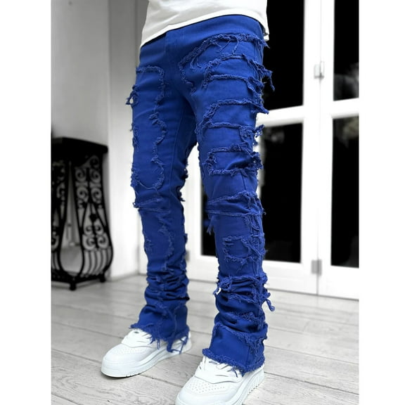 Relaxed Fit Plus Size Stretch Men's Denim Straight Leg Street Sharpened Jeans Jeans Jeans for Men Blue