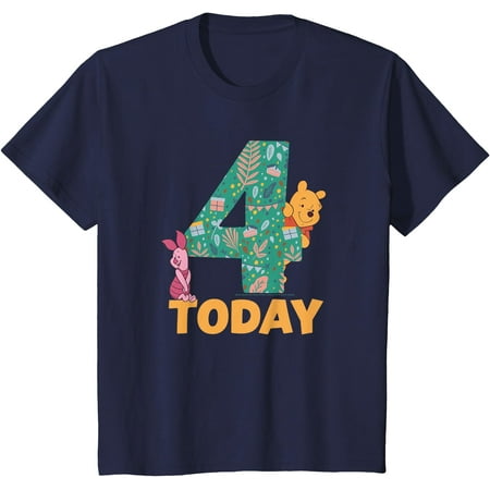 

Winnie the Pooh & Piglet Birthday 4 Years Old Today Youth T-Shirt for Boy Girl Kids Toddler Navy Color Size 3T