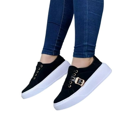 

Avamo Women Athletic Shoes Platform Casual Shoe Lace Up Sneakers Womens Sport Sneaker Ladies Slip Resistant Comfort Black 5