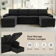 thumbnail image 5 of Harper & Bright Designs Sectional Sofa with Pull Out Bed, Convertible Sofa Sleeper with Storage Ottoman, Corduroy U-shaped Sectional Sofa with USB and Cup Holders , Black, 5 of 18