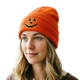 thumbnail image 5 of SYMOID Orange Acrylic Winter Skull Cap, Hall-oween Pumpkin Face Embroidered Cuffed Knit Beanie for Men Women Hats,Size Free Size, 5 of 6