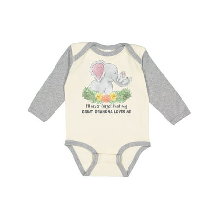 

Inktastic I ll Never Forget That My Great Grandma Loves Me Elephants Gift Baby Boy or Baby Girl Long Sleeve Bodysuit