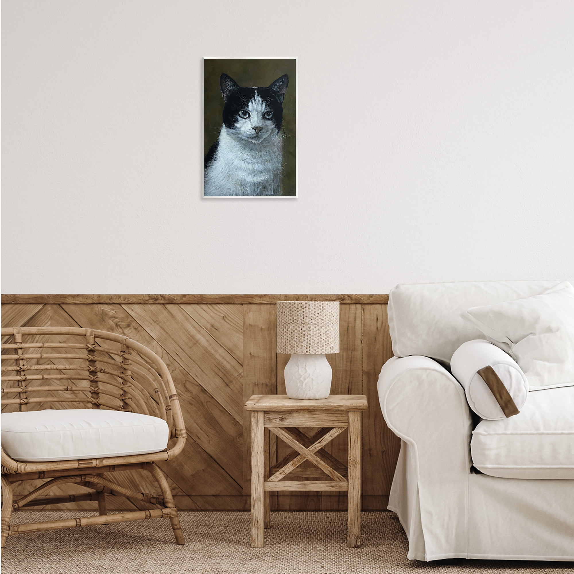 Stupell Industries Black & White Cat Angst Animals Painting Unframed Art Print Wall Art, 13 x 19