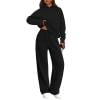 Hearthz Sweat Sets for Women 2 Piece Fleece Lined Hoodie Wide Leg Sweatpants Set Winter Warm Athletic Workout Oversized Women's Sweatsuits Black M