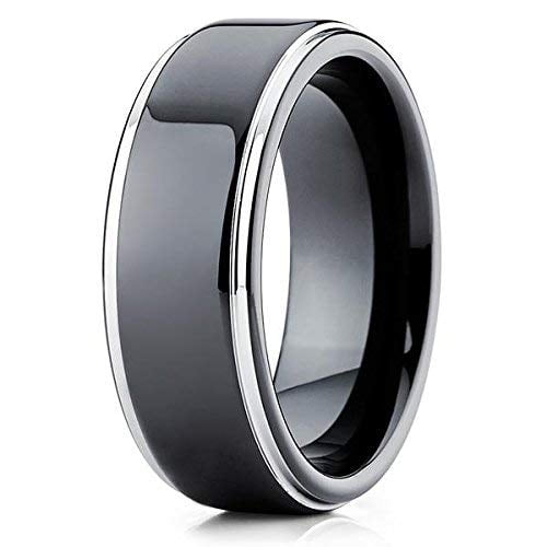 Silly Kings Jewelry Tungsten Wedding Band Black Tungsten Ring Shiny Polish Men and Women 8mm Tungsten Carbide Comfort