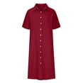 thumbnail image 4 of TFEOQRY Women's Button Down Maxi Dress Cotton Linen Short Sleeve V Neck Casual Loose Split Hem Sundress, 4 of 5