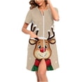 thumbnail image 2 of HOMBOM Womens Nightgowns with Pockets Short Sleeve MooMoo Loose Zipper Front Xmas Knee Length Christmas Pajamas for Women, 2 of 8