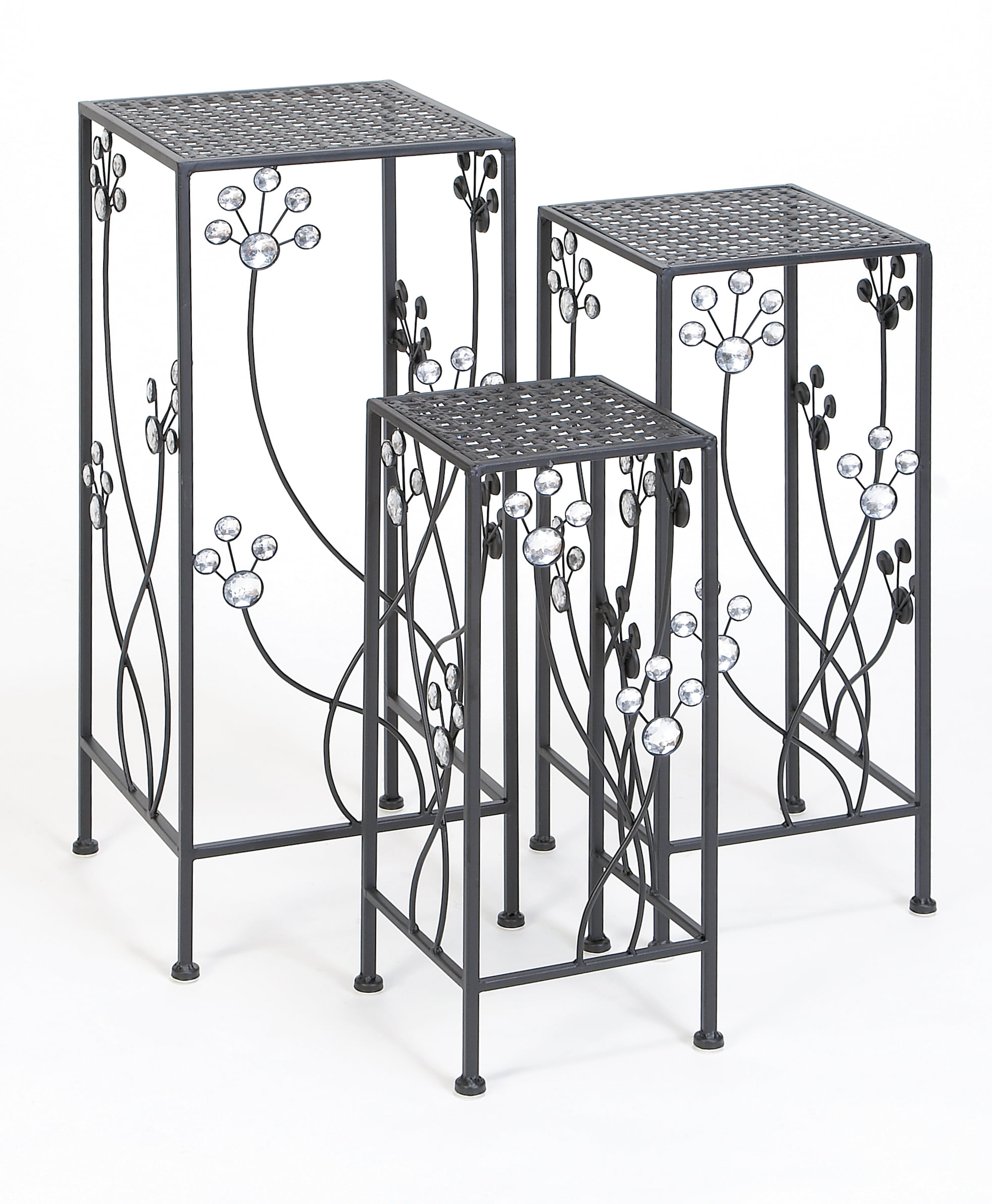 Decmode Modern 28, 24 and 20 Inch Square Metal Plant Stands with Crystal Accents Set of 3 by DecMode