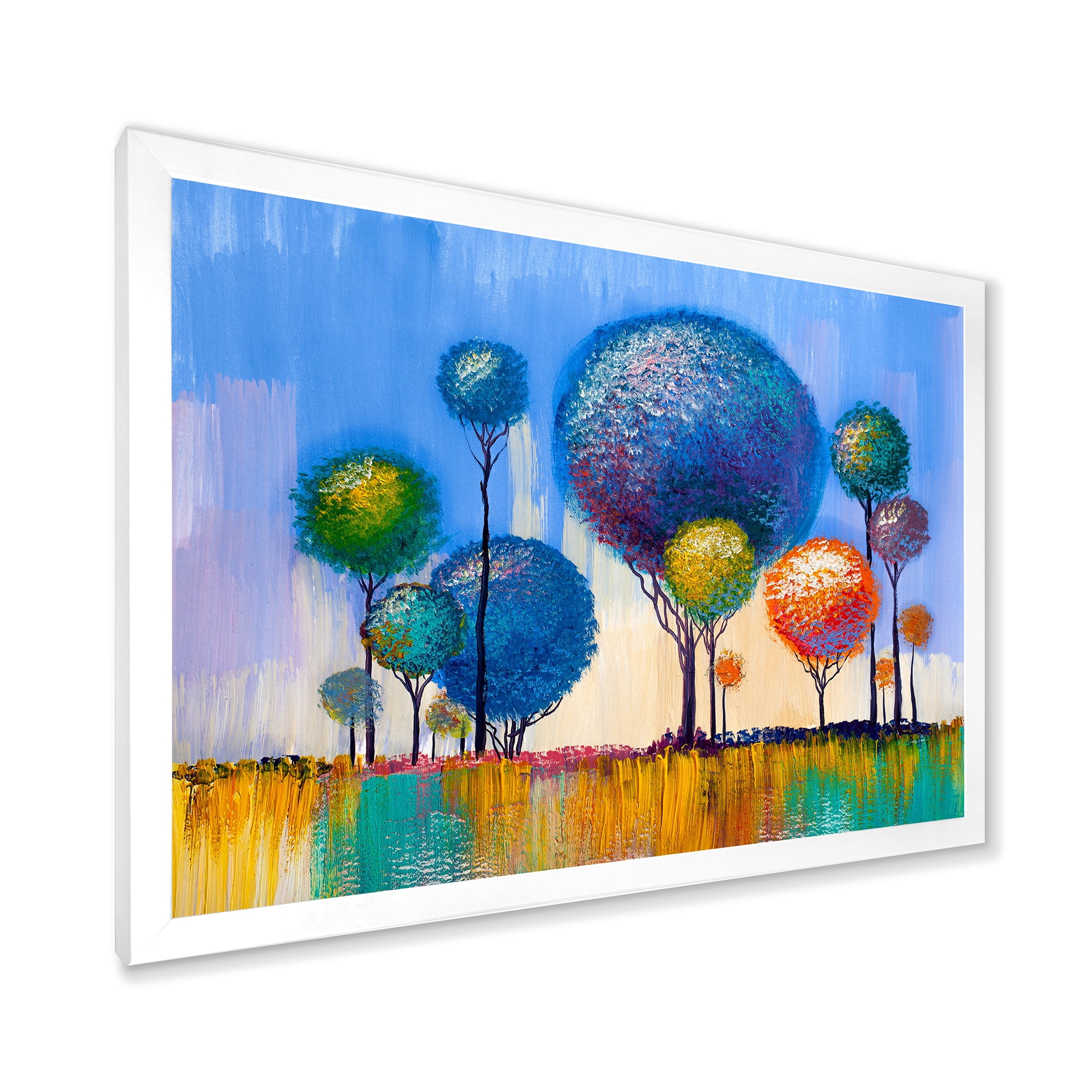 Designart 'Colourful Landscape Trees Impressionist I' Modern Framed Art Print