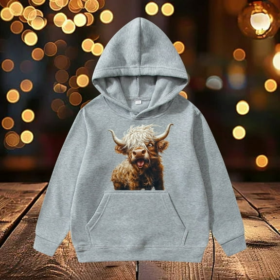 Hauaitttt Cattle Long Sleeved Hoodie for Children 5t Zip up Girls Girls Pullover Fuzzy Hoodie 2t Boy Jacket with Hood Girls Sweaters Size 5 6 Zip up Hoodie Girls 2t Girls Sweatshirt Size 6 Christmas