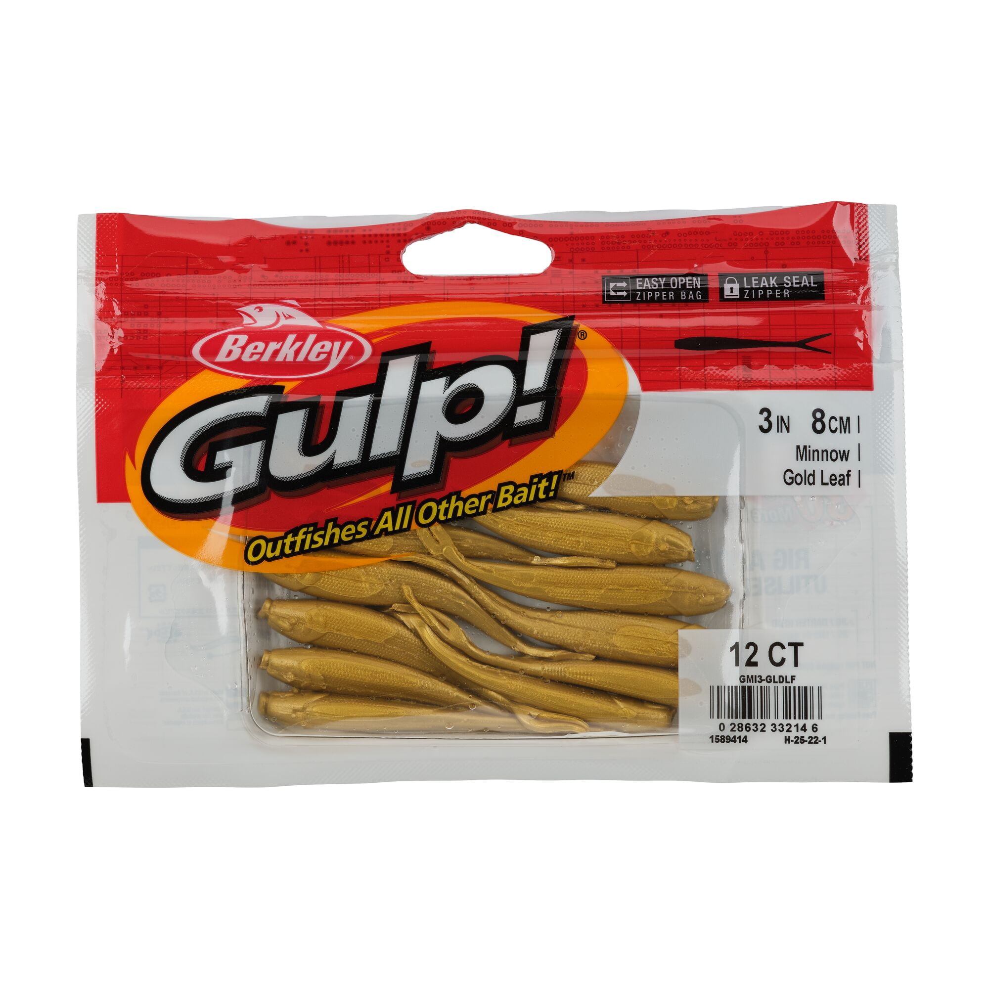 Berkley Gulp!® Minnow, 3 in, Minnows, Gold Leaf (12 Count)