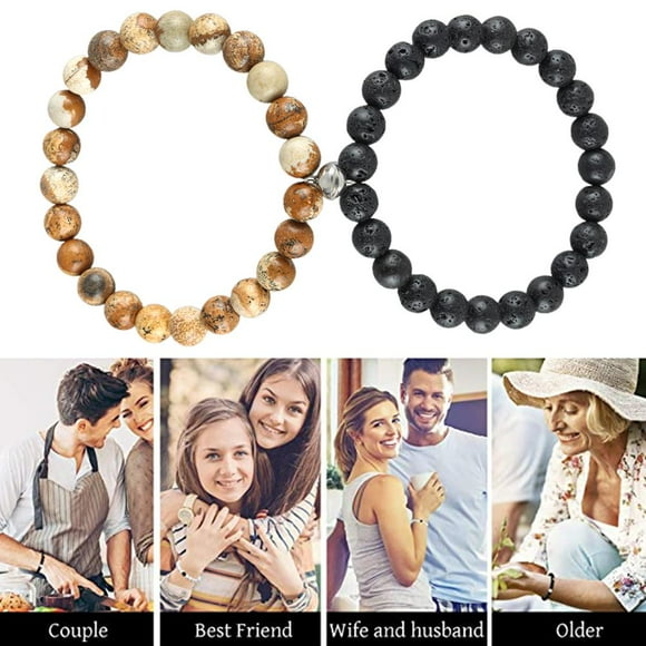 2 Pcs Couples Bracelets Friendship Bracelet Magnetic Mutual Attraction Relationship Matching Distance Bracelet Stone Beads Bracelets