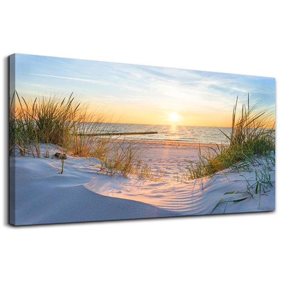 Décorations Murales pour Salon Grande Toile Art Mural pour Chambre Moderne Mode Bureau Décoration Murale Images Oeuvres Murales Soleil Bleu Plage Herbe Paysage Océan Peintures Toile