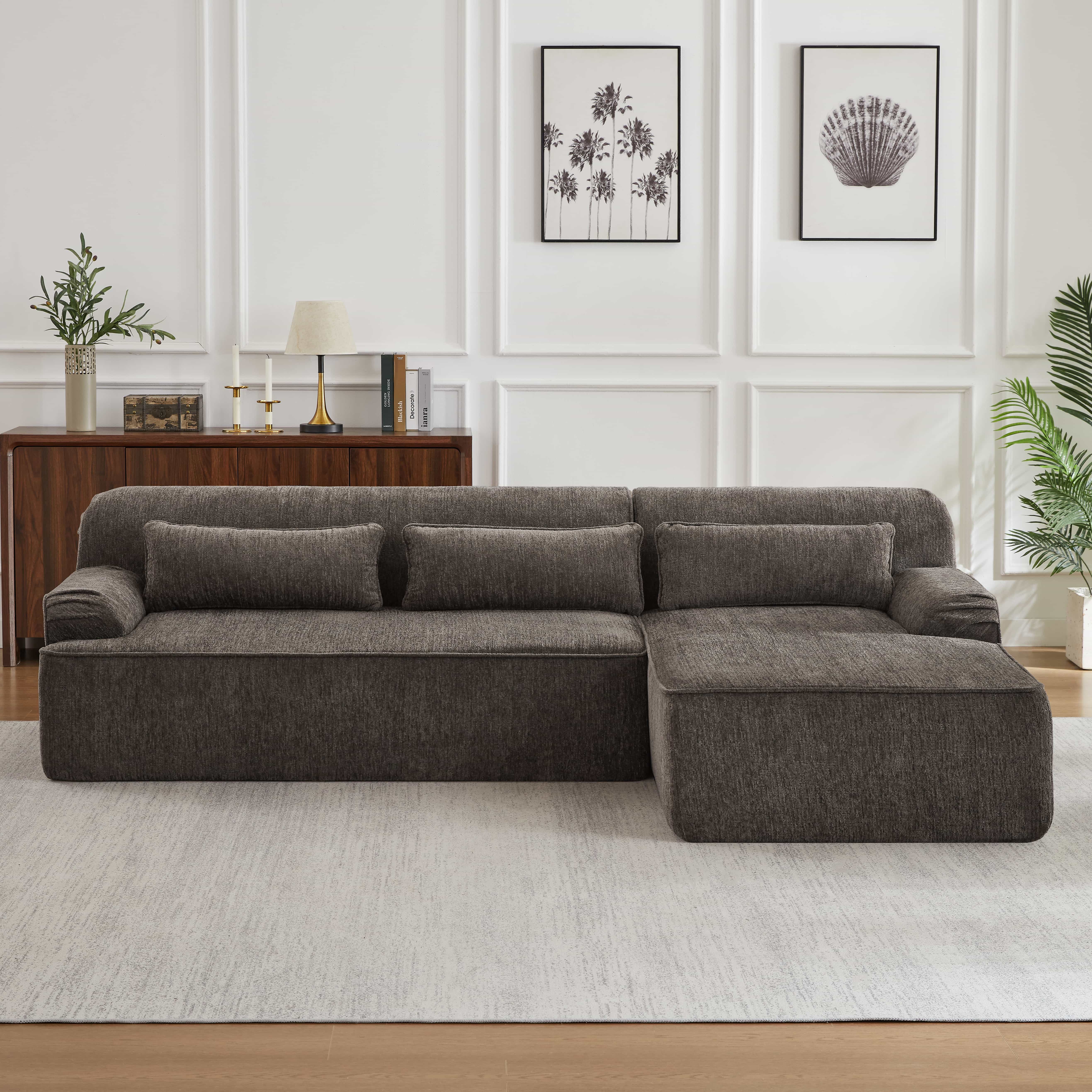 MAYEERTY Chenille L-Shape Oversized Sectional Sofa, Minimalist for Apartment, 102×65" Brown