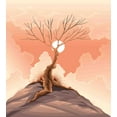 thumbnail image 3 of Landscape Duvet Cover Set, Lonely Tree on Top of Cliff Rock Above the Moon Magistic Landscape Art Print, Decorative 3 Piece Bedding Set with 2 Pillow Shams, Queen Size, Orange Brown, by Ambesonne, 3 of 3