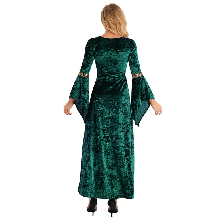 green velvet gothic dress GOTHIC LOLITA DRESS - LONG CLASSIC GREEN VELVET FLORAL LOLITA DRESS
