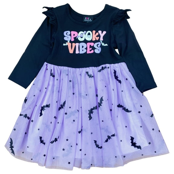 Girls Black & Purple Bat Themed Halloween Tutu Dress 5