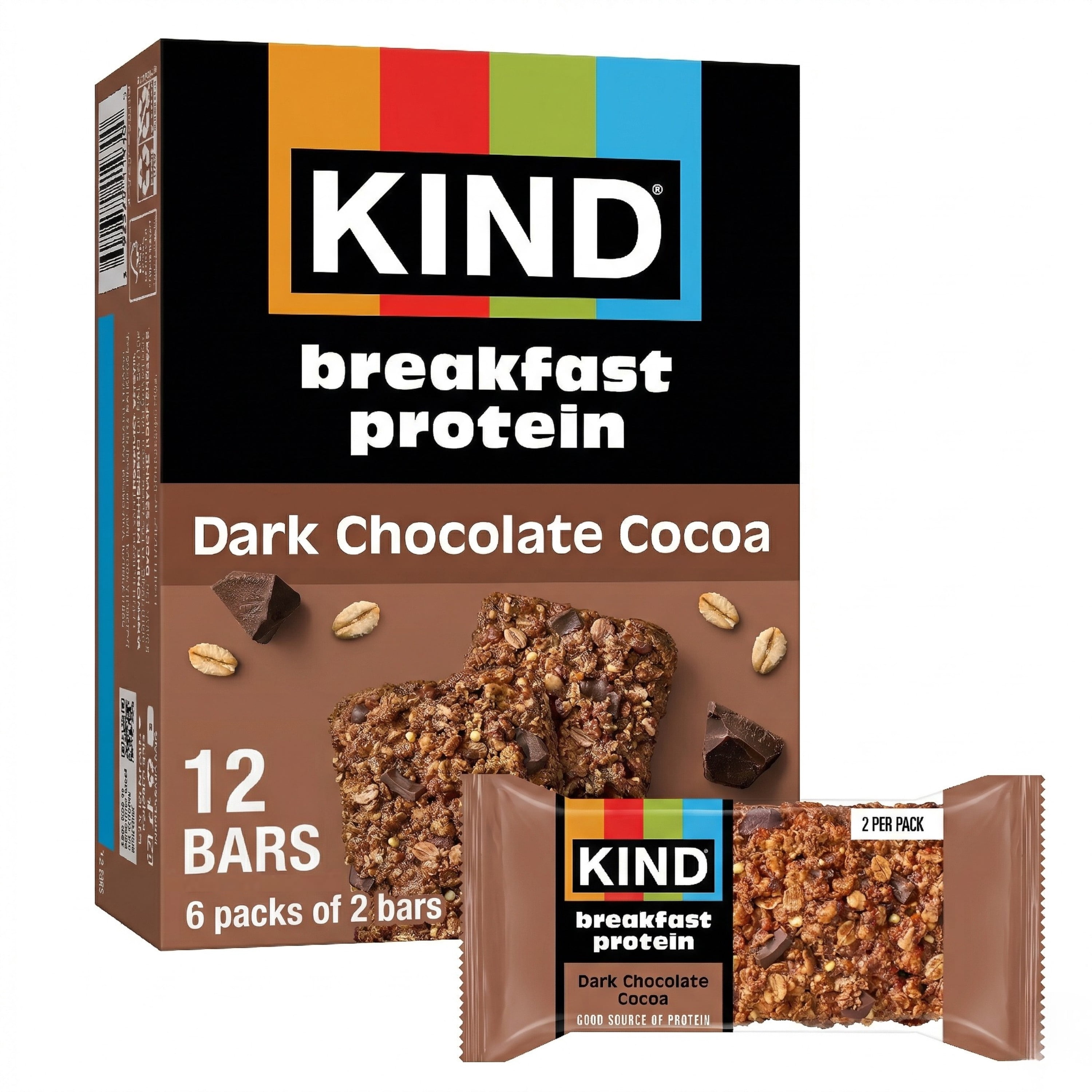 (10 pack) KIND Breakfast Gluten Free Dark Chocolate Cocoa Protein Snack Bars, 1.76 oz, 6 Count