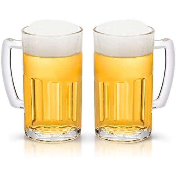 2 Pack Heavy Large Beer Glasses with Handle - 20 Ounce Glass Steins, Classic Beer Mug glasses Set