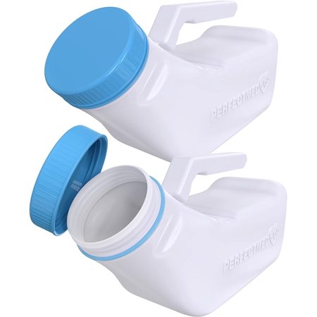 Urinals for Men Spill Proof by PerfectMed (2 Pack) - 32 oz/ 1000 ml | Portable Urine Bottle Bed Pan W/Glow in Dark Lid | Thick Plastic Pee Urinal Bottle