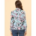 thumbnail image 4 of INSPIRE CHIC Women's Floral Button Up Ruffle Stand Collar Long Sleeve Shirt Blue XL, 4 of 5