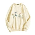 thumbnail image 4 of successthop Womens Crewneck Sweatshirt Oversized Long Sleeve Sweater No Hood Pullover Tops Floral Casual Clothes Beige, 4 of 4