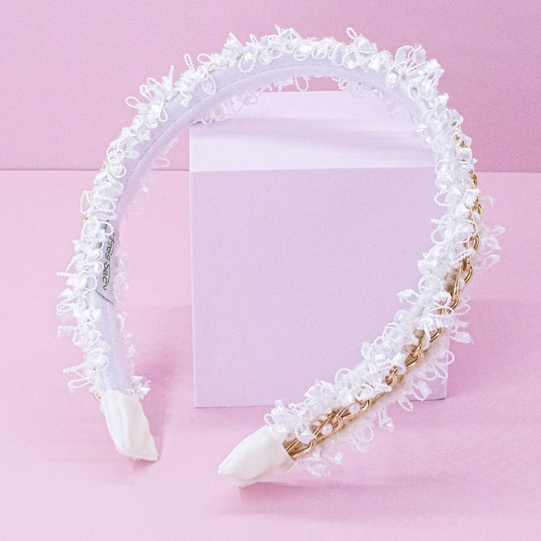 FROG SAC 2 Confetti Headbands for Girls, White Pearl Hair Bands