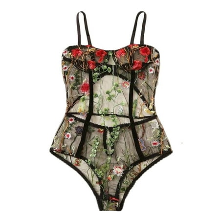 

Mackneog Plus Size Underwear Women Lingerie Hollow Bodysuit Floral Embroidered Backless Jumpsuit Sleepwear Spandex Night Dress for Women Sleepwear