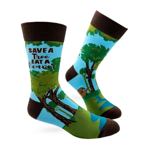 Fabdaz Save a Tree Eat a Beaver Funny Men's Novelty Socks