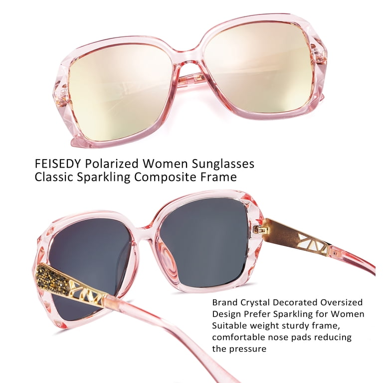 FEISEDY Polarized Women Square Sunglasses Sparkling 