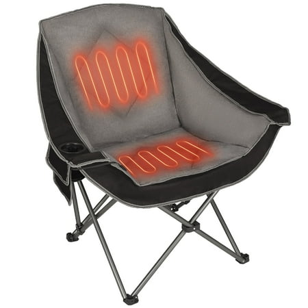 Heated Camping Chairs,Oversized Padded Heating Lawn Chair with Cup Holder,Wide&Thick,Heavy Duty Folding for Patio,Tailgates,and Sports,Battery Not Included